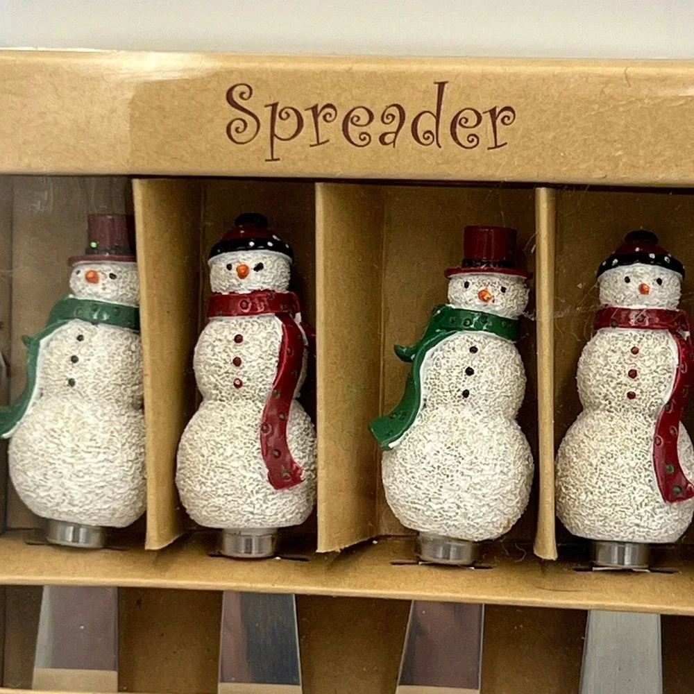 Supreme Housewares Snowman Spreader Set 4pc White Red Green Brand New Holiday